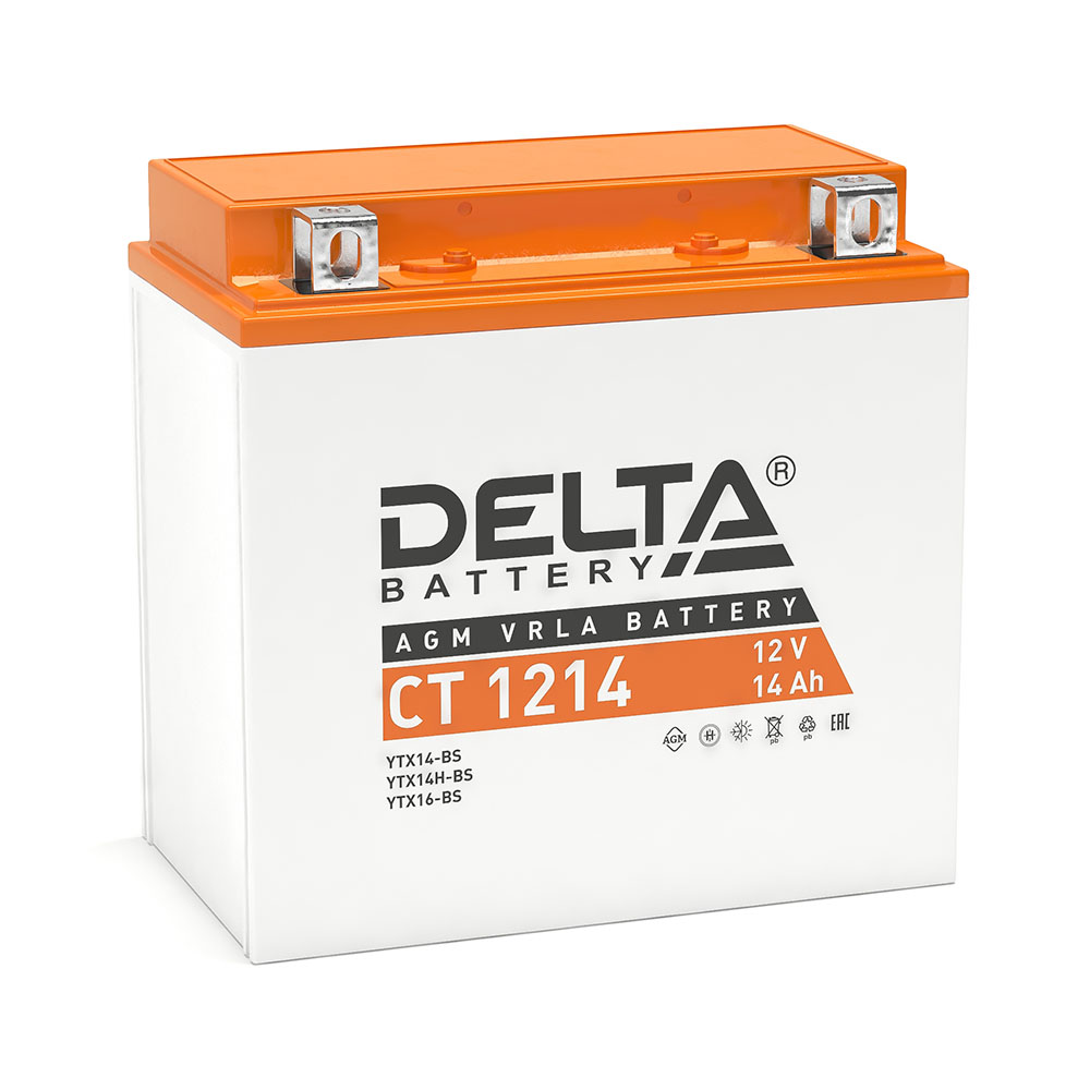 Аккумулятор Delta CT 1214 (12В | 14Ач) YTX14H-BS, YTX16-BS, YB16B-A,YTX14-BS Аккумулятор Delta CT 1214 (12В | 14Ач) YTX14H-BS, YTX16-BS, YB16B-A,YTX14-BS