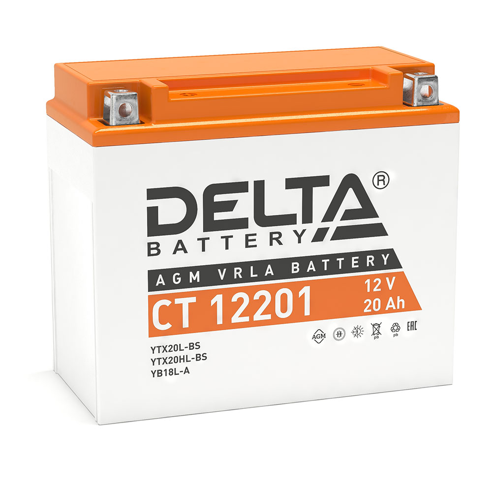 Аккумулятор Delta CT 12201 (12В | 20Ач) YB18L-A, YB16L-B, YTX20HL-BS, YTX20L-BS Аккумулятор Delta CT 12201 (12В | 20Ач) YB18L-A, YB16L-B, YTX20HL-BS, YTX20L-BS