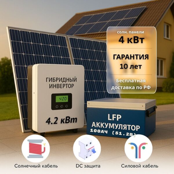 Солнечная электростания для дома 4.2квт-4060Вт-100Ач-51.2В
